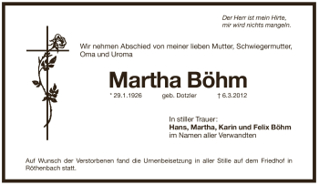 Traueranzeige von Martha Böhm von Pegnitz-Zeitung